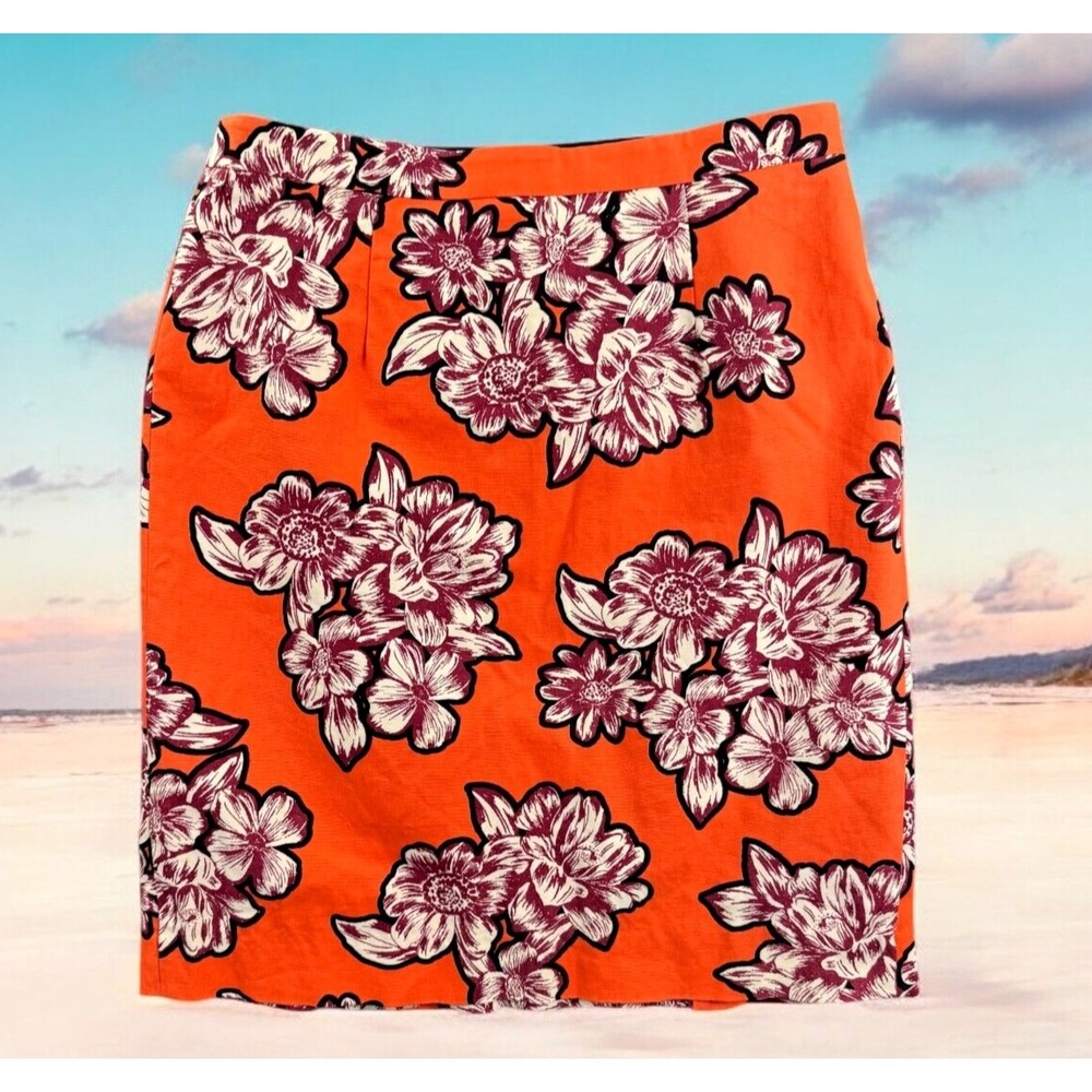Anthropologie Maeve Mini Skirt Women 4 Hawaiian Floral Orange Stretch‎ Clasp Zip
